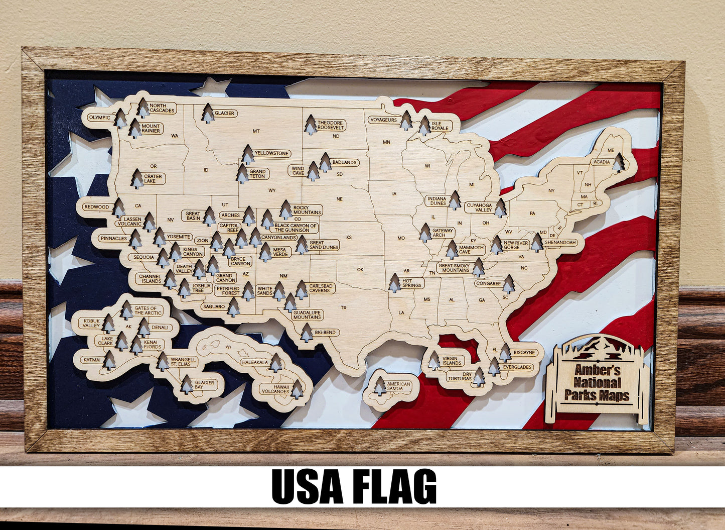 Handmade National Parks USA Map, Family Road Trip Tracker