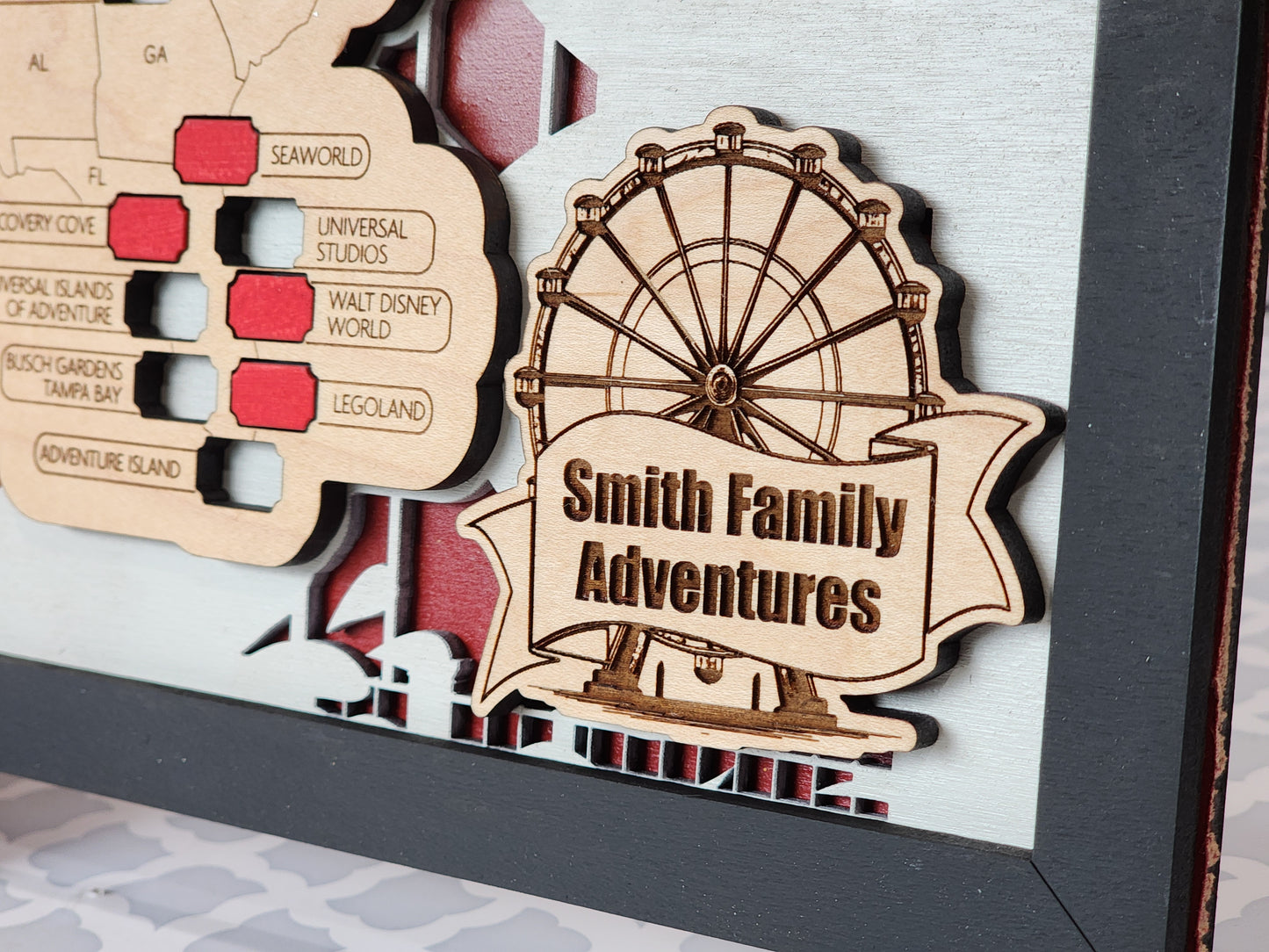 Handmade USA Amusement Park Map: Roller Coaster Fan Gift