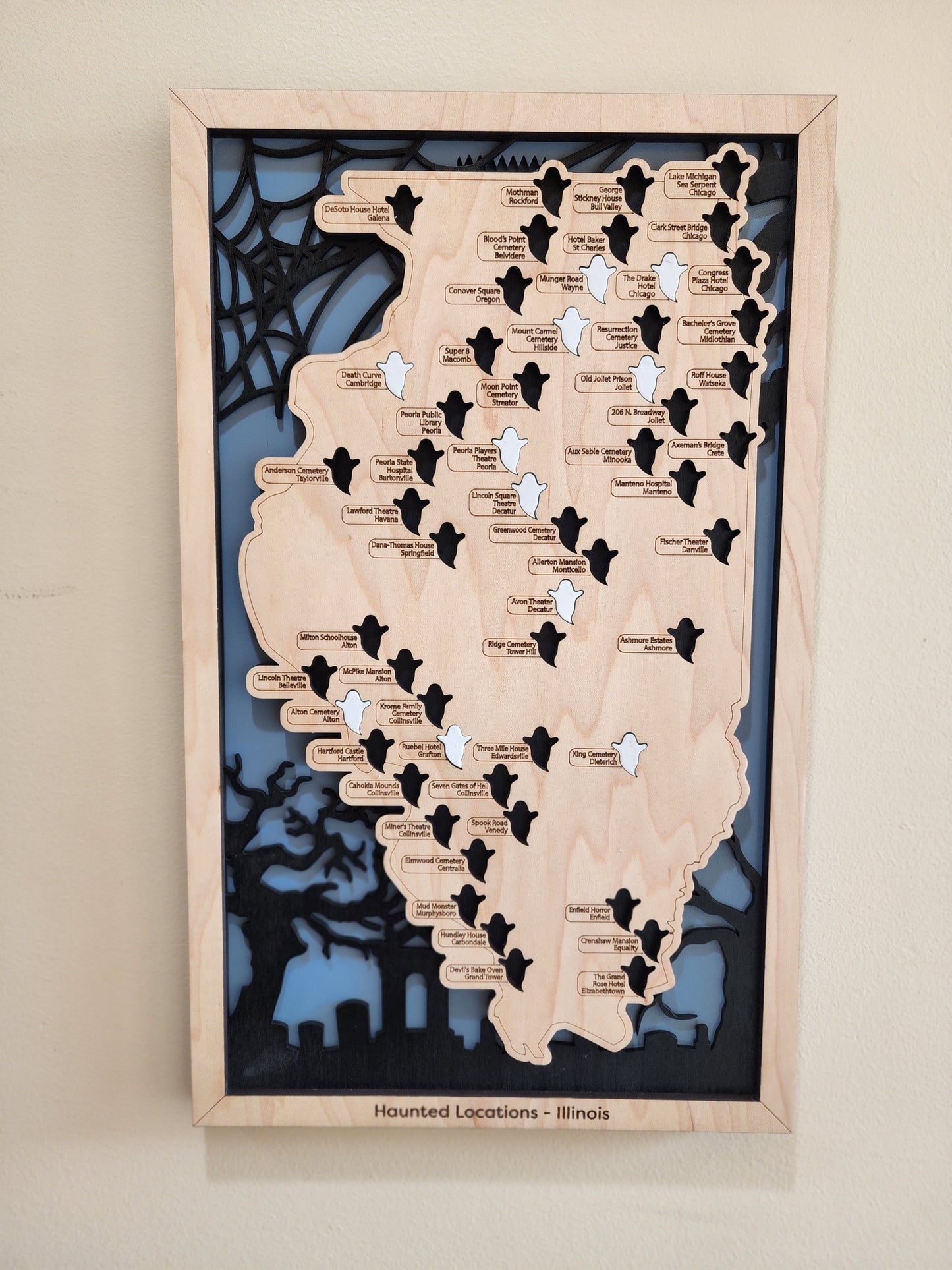 Haunted Locations Map of Illinois,  Halloween Gift, Spooky Locations Map, Illinois Haunts, Ghost Hunting Illinois