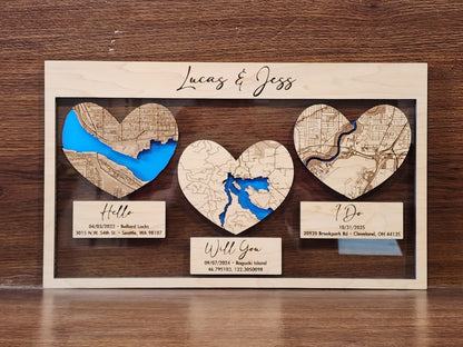 Where It All Began with 3 Maps, Where We Met, Proposed and Tied The Knot
