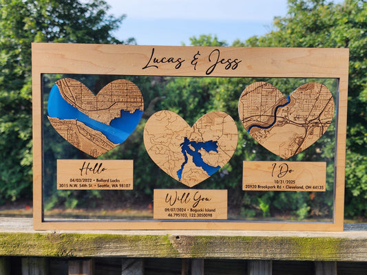 Where It All Began with 3 Maps, Where We Met, Proposed and Tied The Knot