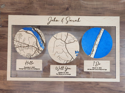 Where It All Began with 3 Maps, Where We Met, Proposed and Tied The Knot