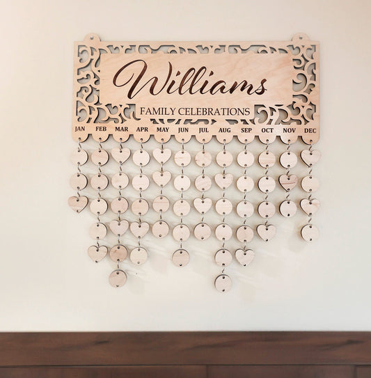 Family Celebrations Board  - Personalized and Engraved Wood Calendar