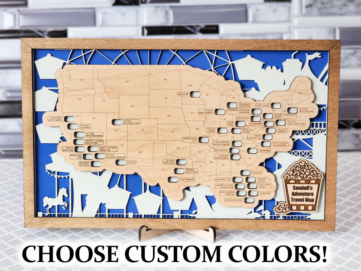 Amusement Park Map United States - Gift for Roller Coaster Fan - USA Theme Park Map