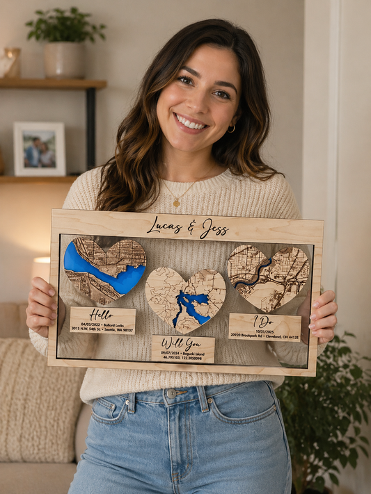 Where It All Began with 3 Maps, Where We Met, Proposed and Tied The Knot