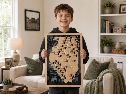 Haunted Illinois Map: Laser-Cut Wood Paranormal Sites, Halloween Decor