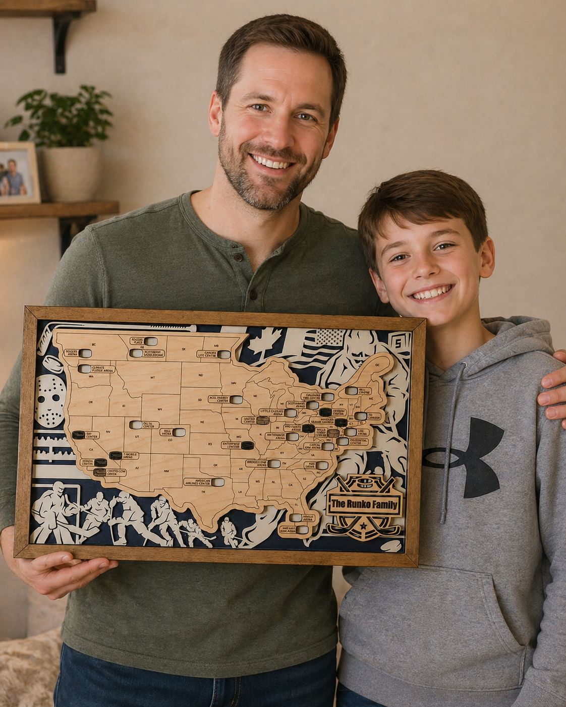 Custom NHL Hockey Stadium Map Tracker: Gift for Hockey Fan