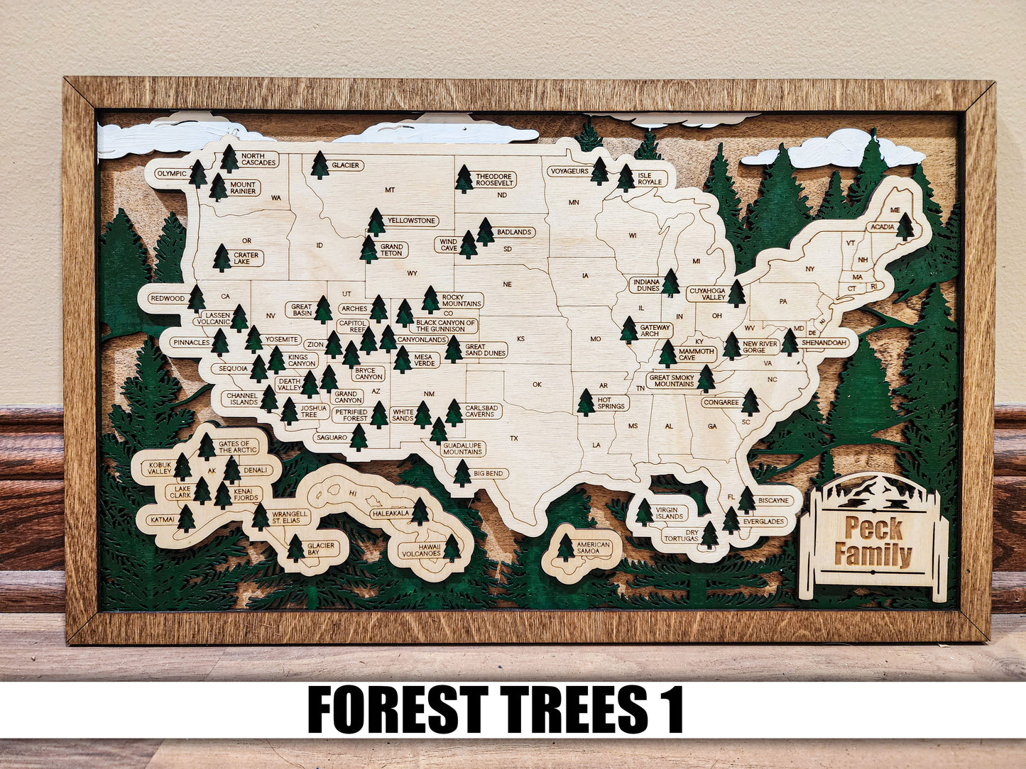 Handmade National Parks USA Map, Family Road Trip Tracker