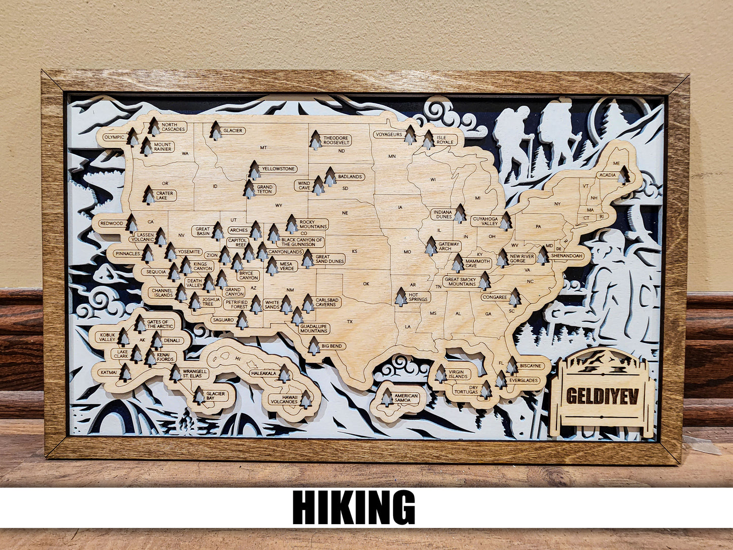 Handmade National Parks USA Map, Family Road Trip Tracker