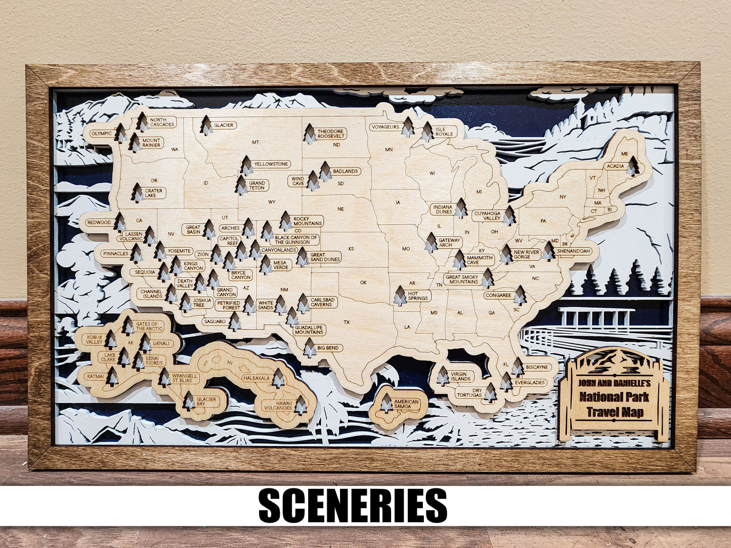 Handmade National Parks USA Map, Family Road Trip Tracker