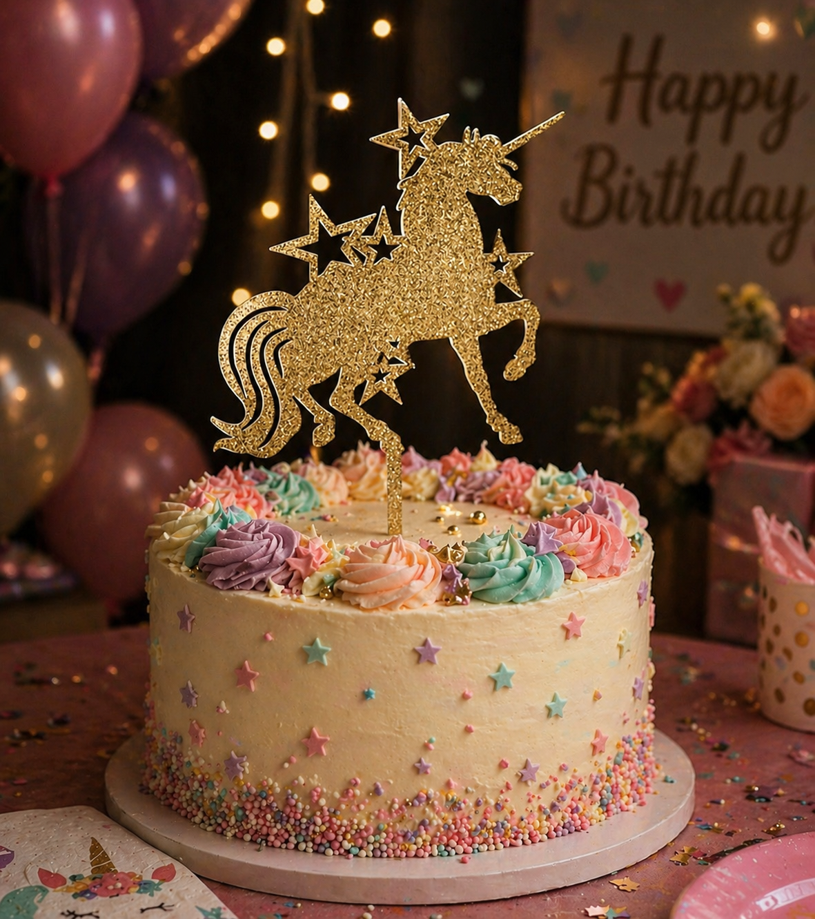 Unicorn with Stars Cake Topper