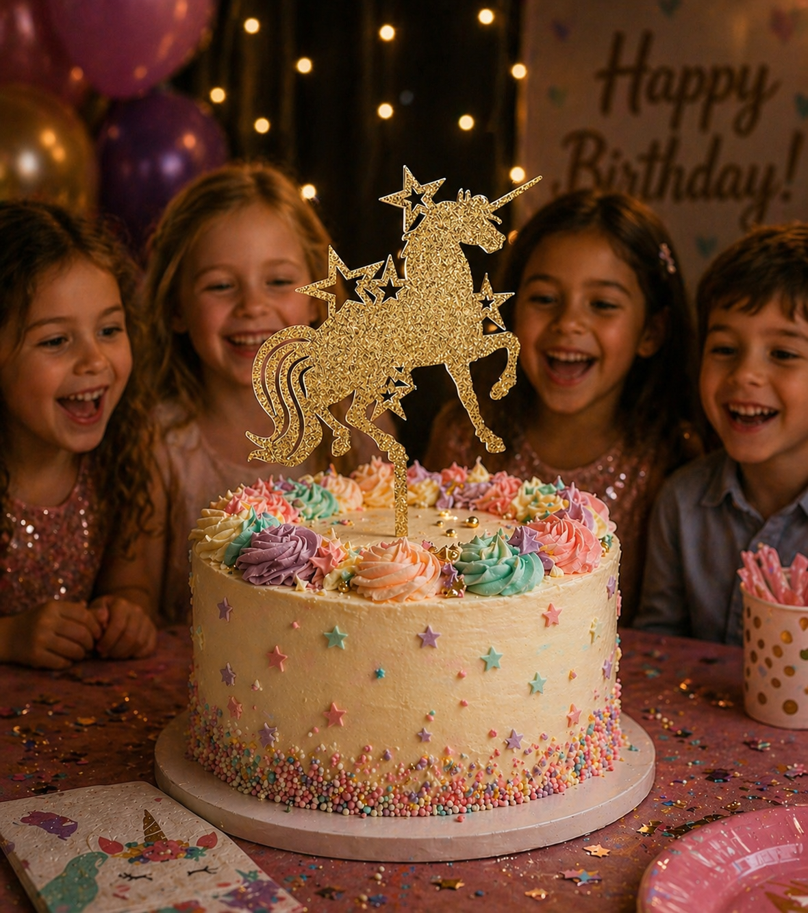 Unicorn with Stars Cake Topper