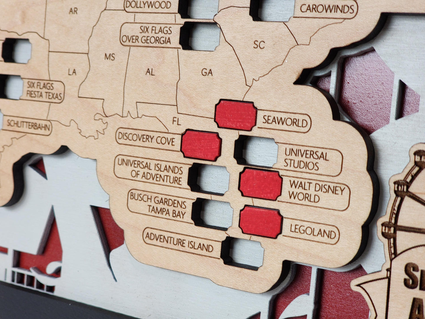 Amusement Park Map United States - Gift for Roller Coaster Fan - USA Theme Park Map