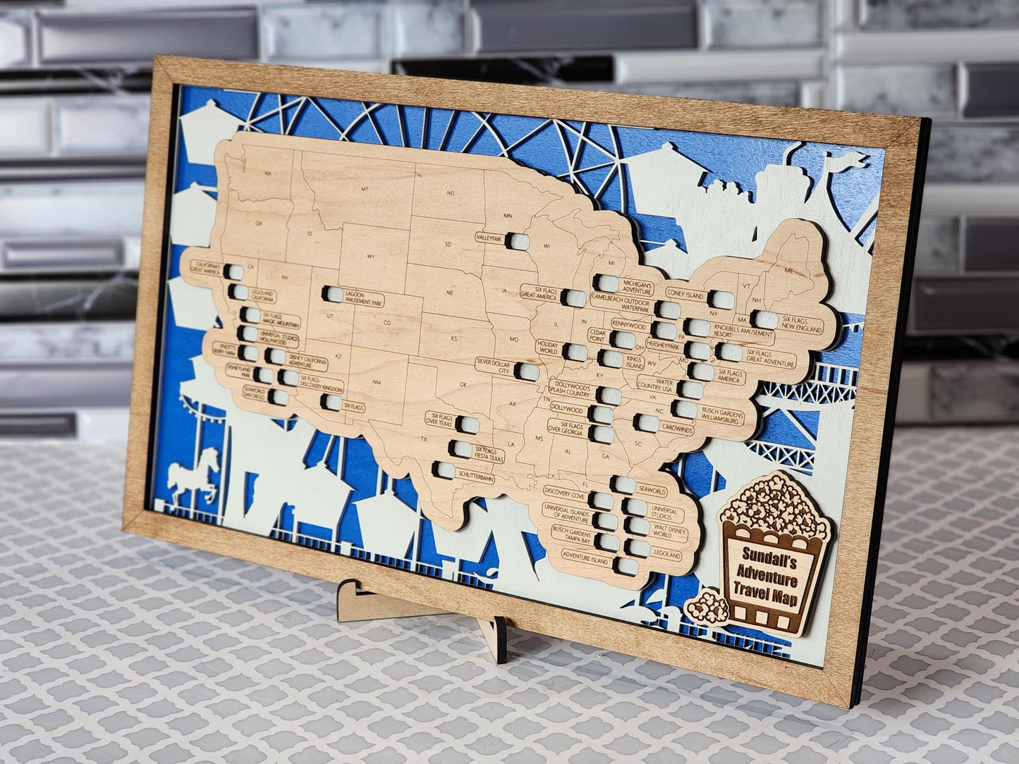 Amusement Park Map United States - Gift for Roller Coaster Fan - USA Theme Park Map