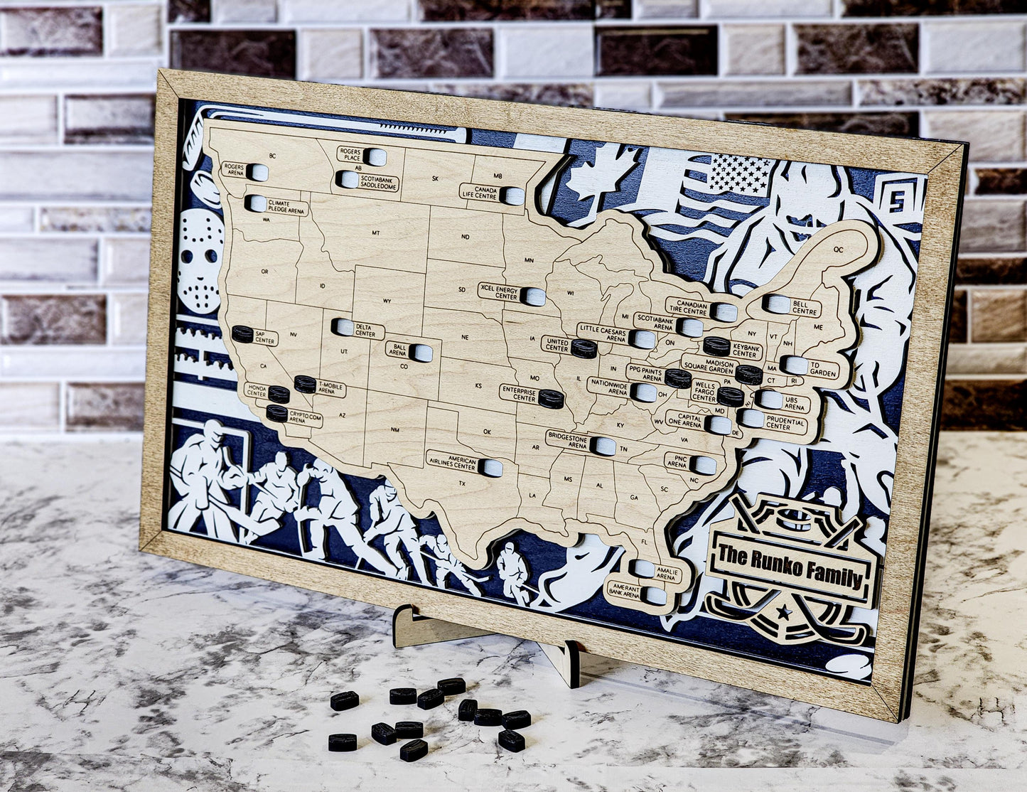 Custom NHL Hockey Stadium Map Tracker: Gift for Hockey Fan