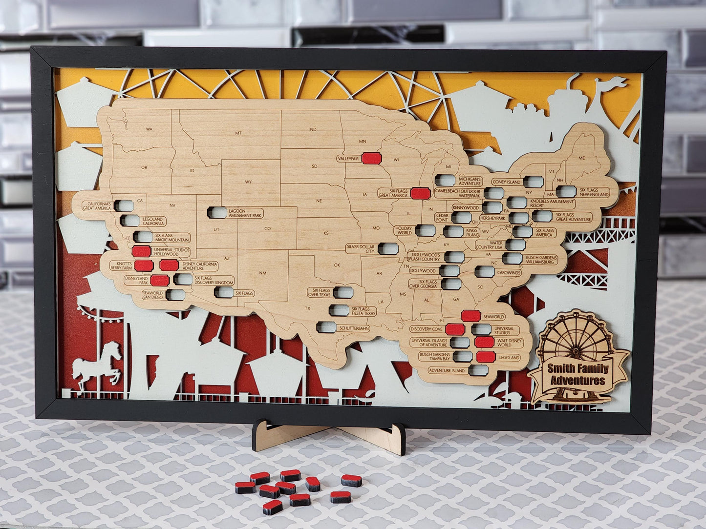 Handmade USA Amusement Park Map: Roller Coaster Fan Gift