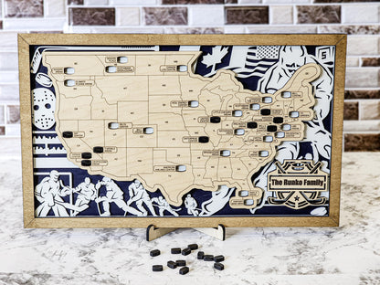 Custom NHL Hockey Stadium Map Tracker: Gift for Hockey Fan