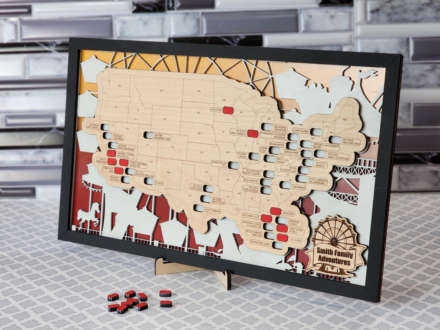 Handmade USA Amusement Park Map: Roller Coaster Fan Gift