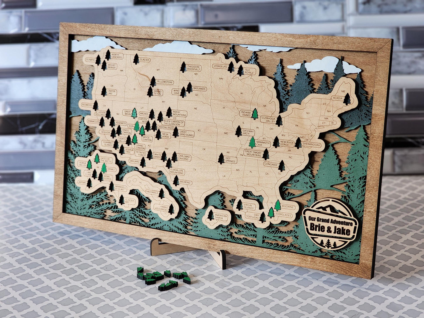 Handmade National Parks USA Map, Family Road Trip Tracker