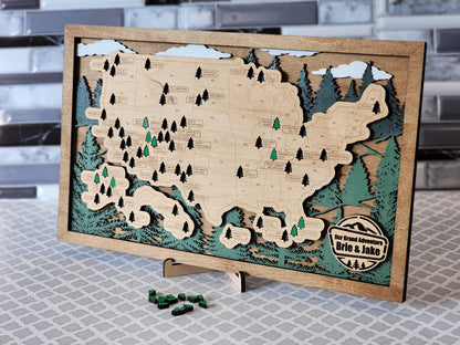Handmade National Parks USA Map, Family Road Trip Tracker