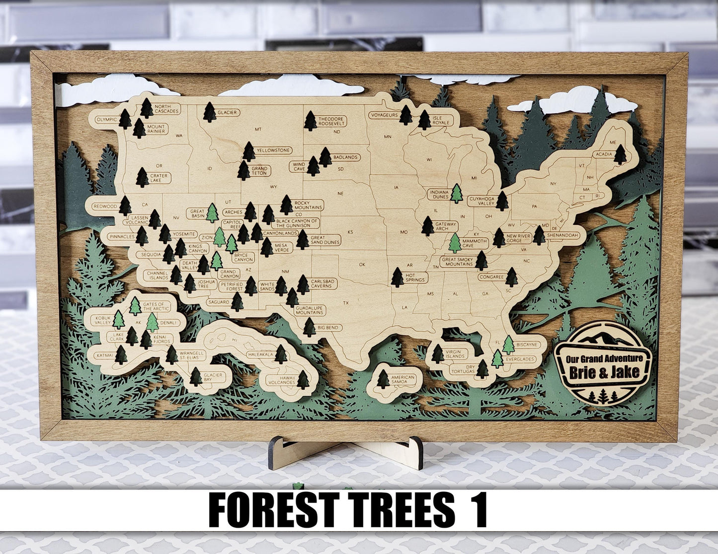 Handmade National Parks USA Map, Family Road Trip Tracker