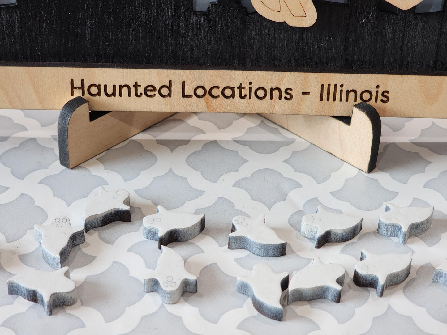 Haunted Illinois Map: Laser-Cut Wood Paranormal Sites, Halloween Decor