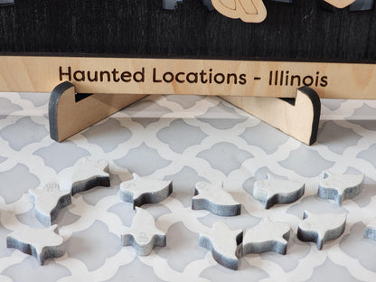 Haunted Illinois Map: Laser-Cut Wood Paranormal Sites, Halloween Decor
